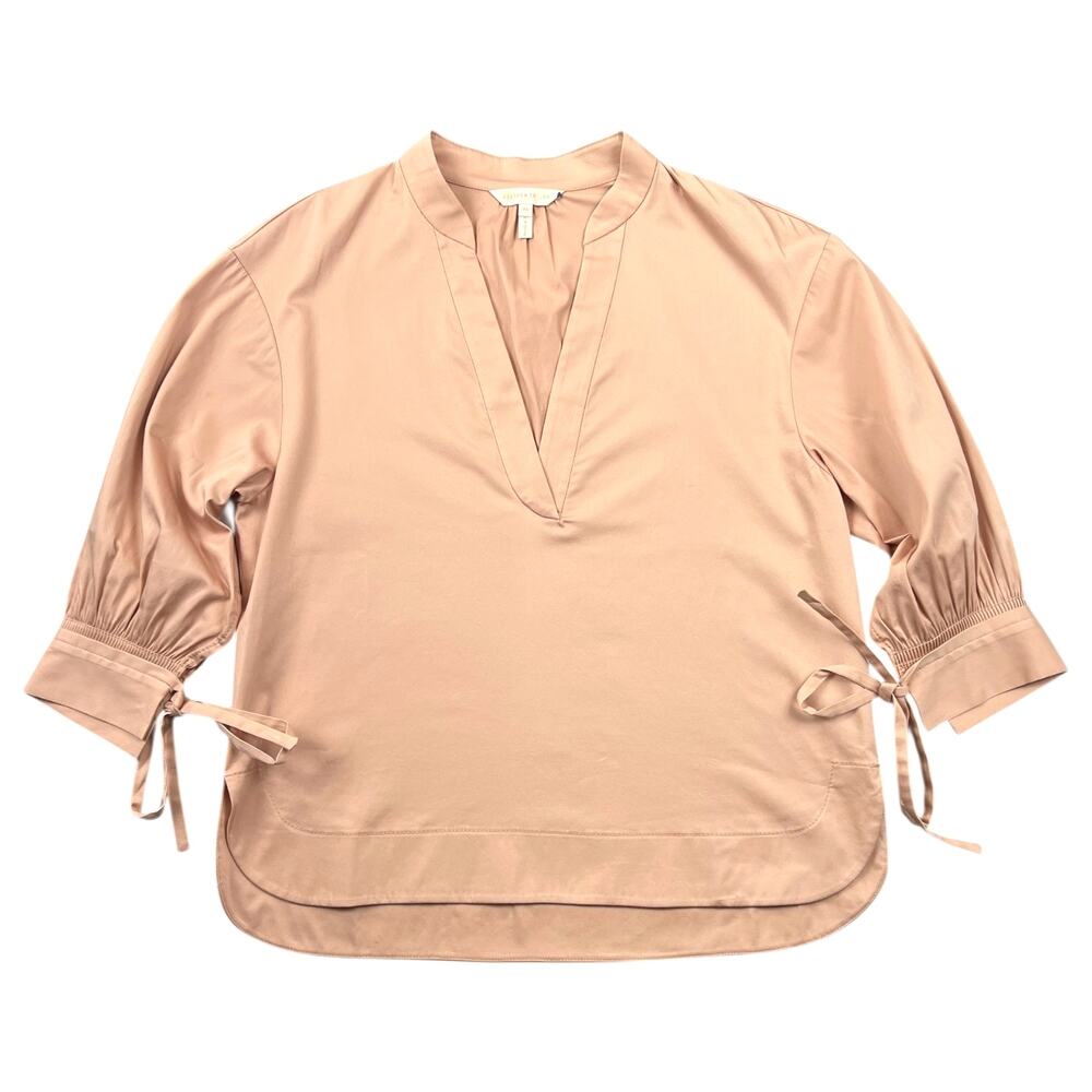 Rebecca Taylor Blush Tie Sleeve Blouse V Neck Cotton Blend Top - XS